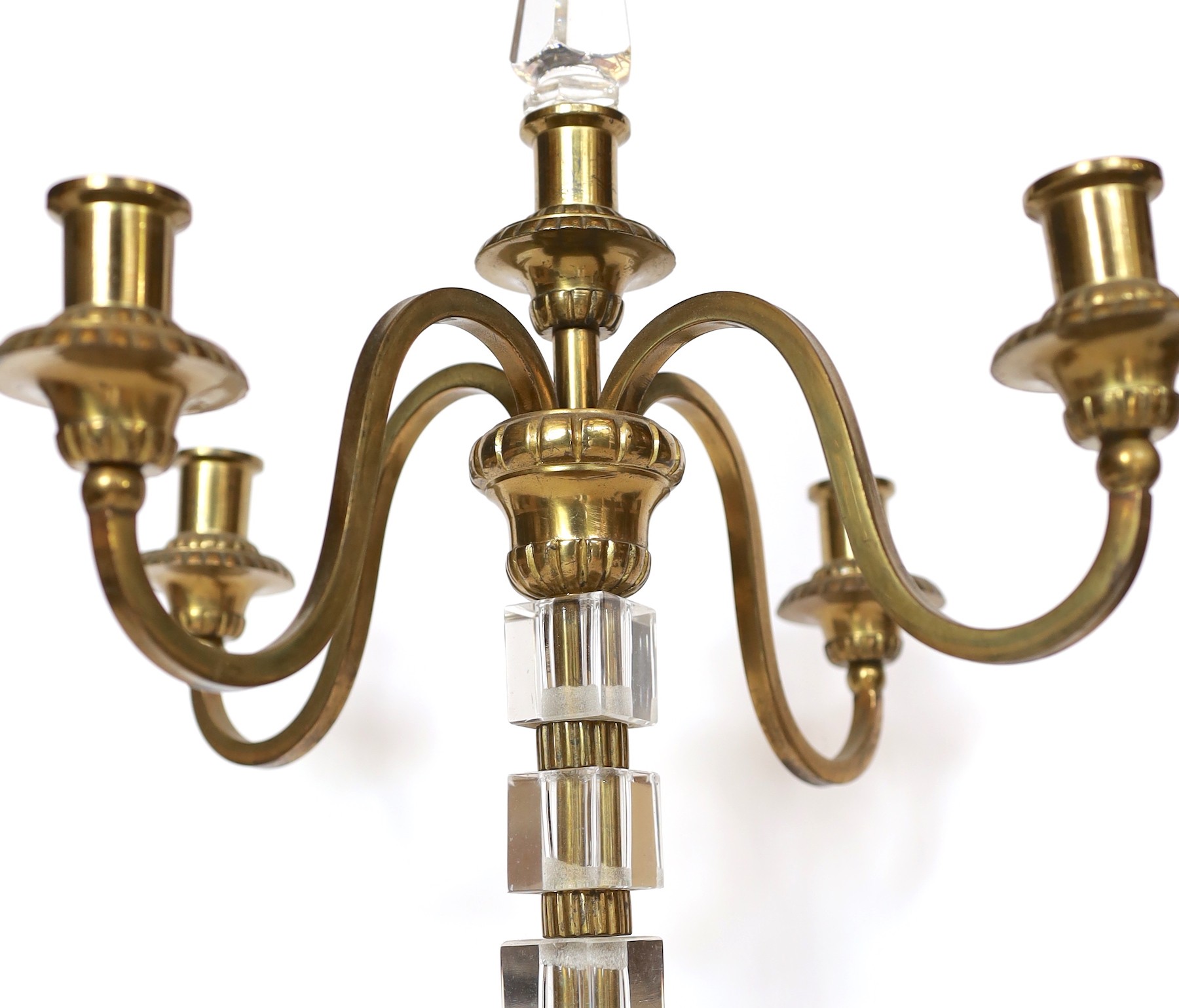 A French bronze and cut class four light candelabrum, height 45cm